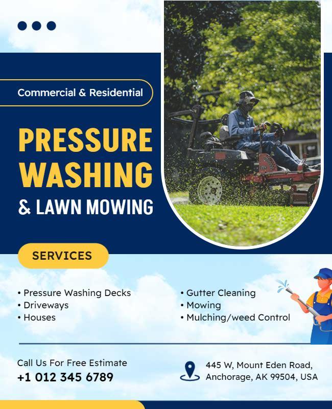 Pressure Washing and Lawn Mowing Services Flyer Template