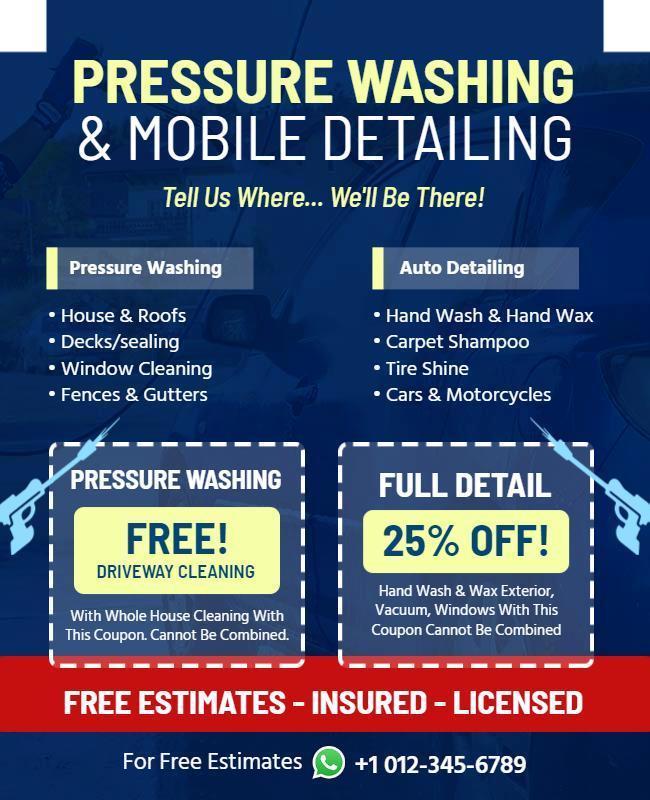 Pressure Washing and Mobile Detailing Services Flyer Template