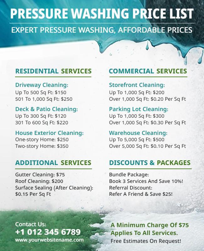 Pressure Washing Service Price List Flyer Template