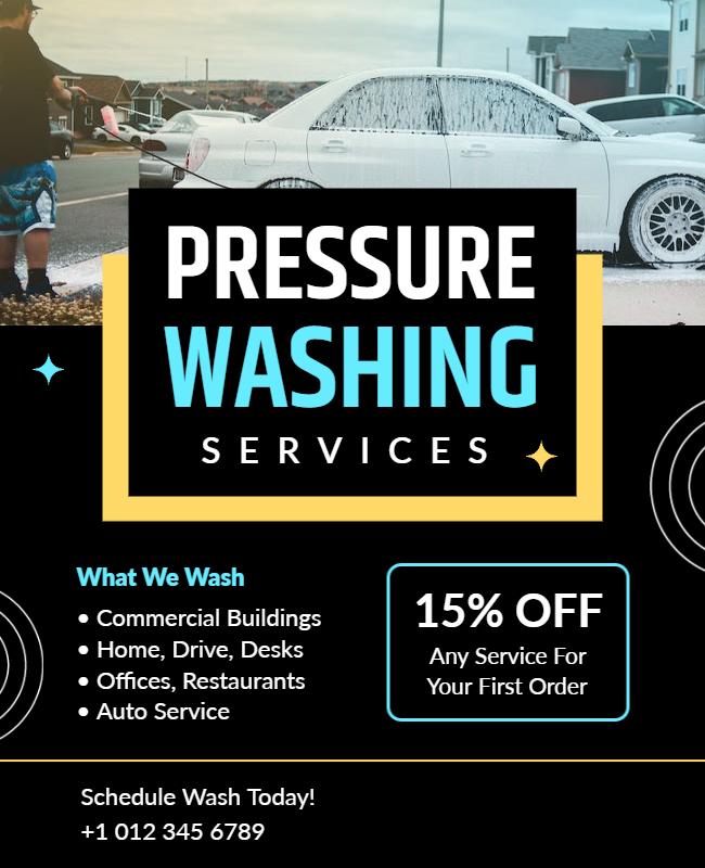 Bold Blue and Black Pressure Washing Services Flyer Template