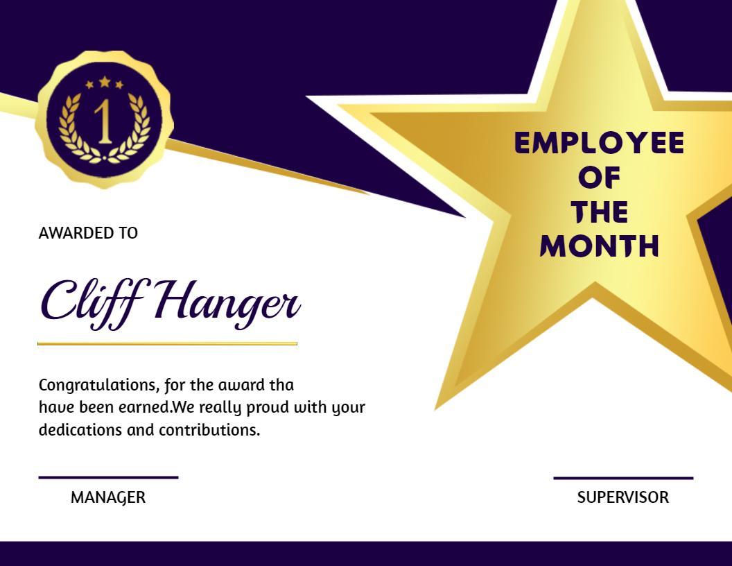 Prestigious Gold Star Employee of the Month Award Certificate Template