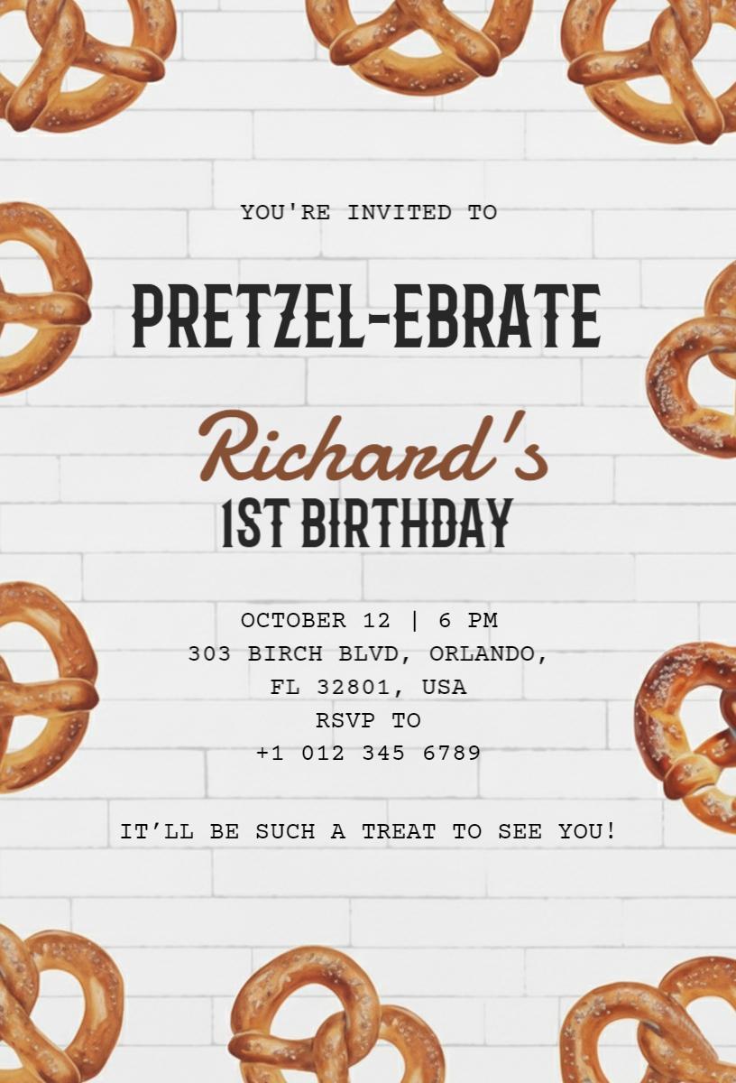Pretzel-Themed Fun 1st Birthday Celebration Invitation Template
