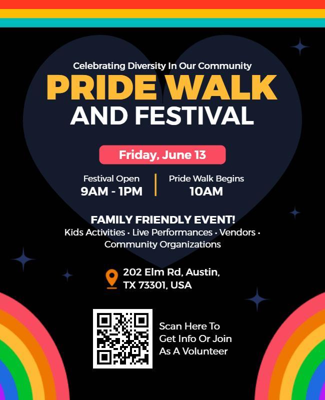 Pride Walk and Festival with Rainbow Design Flyer Template