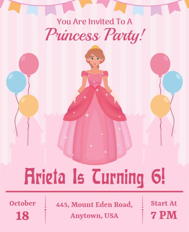 Princess Birthday Party Invitation Flyer Template