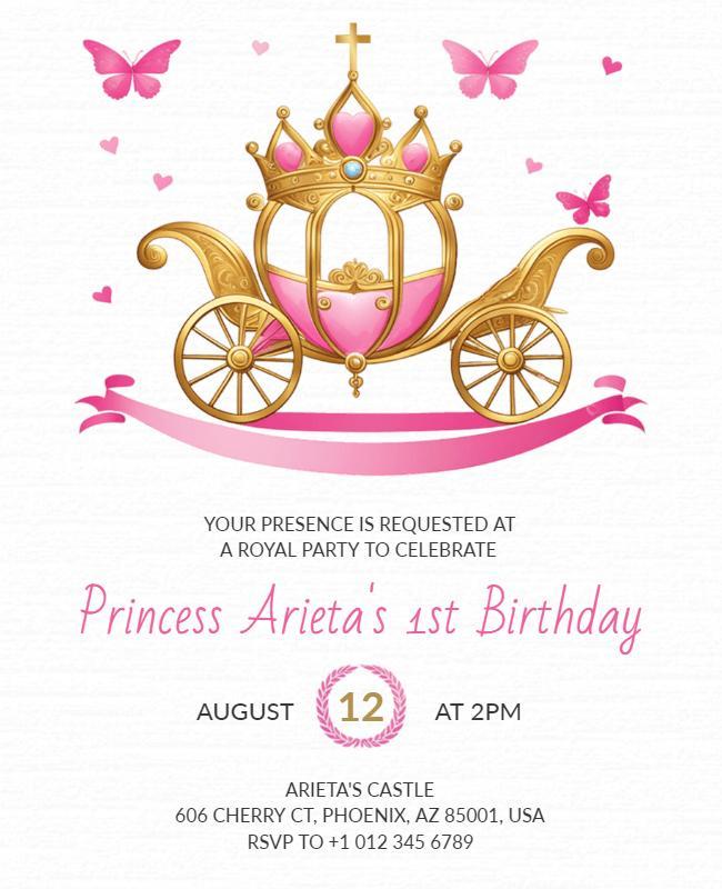 Princess First Birthday Party Invitation Flyer Template