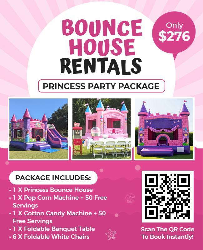 Princess Party Bounce House Rentals Package Flyer Template