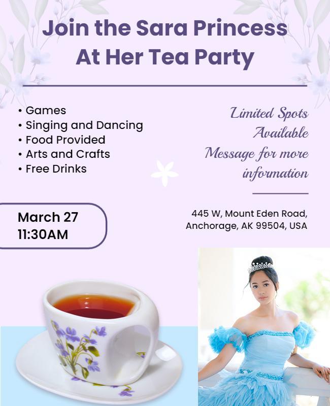 Charming Floral Tea Party Invitation Flyer Template