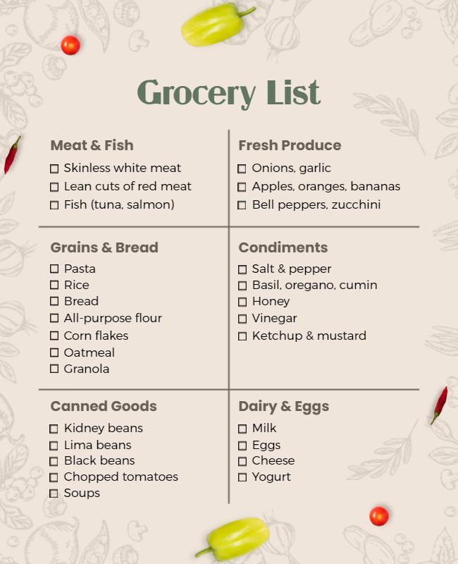 Printable Grocery Shopping List Flyer Template