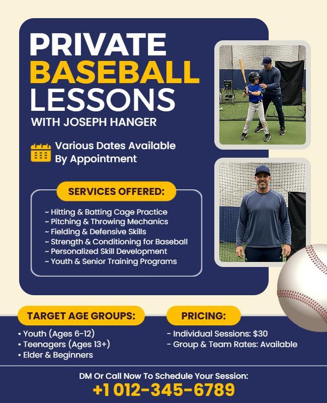 Private Baseball Coaching Lessons Flyer Template