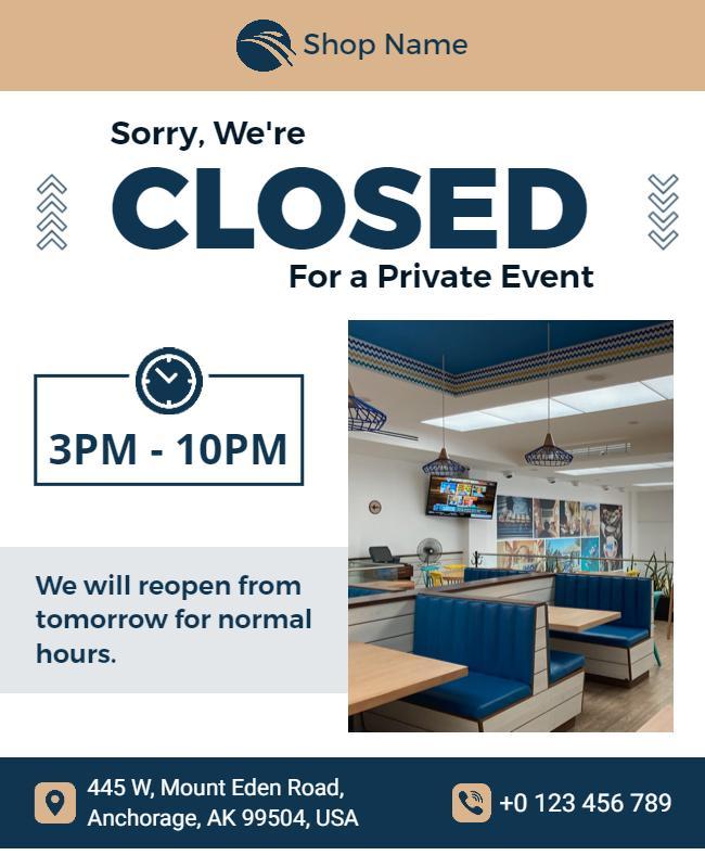 Private Event Temporary Closure Announcement Flyer Template