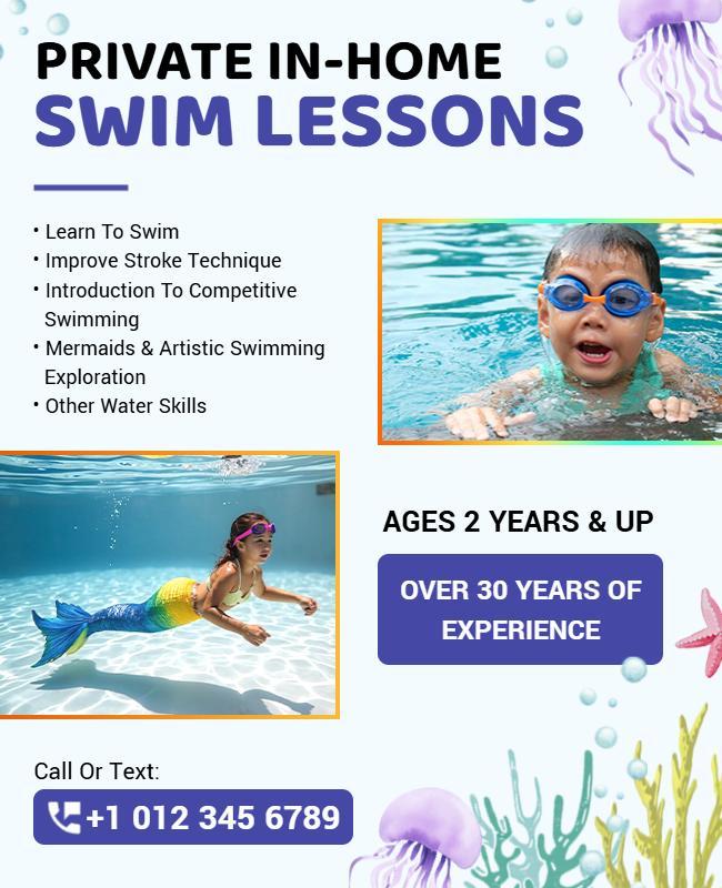 Private in-Home Swim Lessons Flyer Template