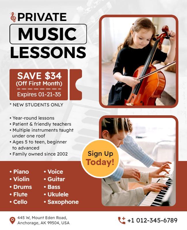 Private Music Lessons Promotional Flyer Template