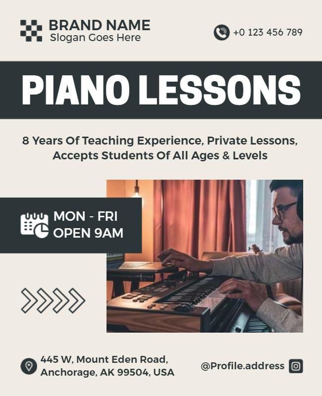 Private Piano Lessons Enrollment Flyer Template