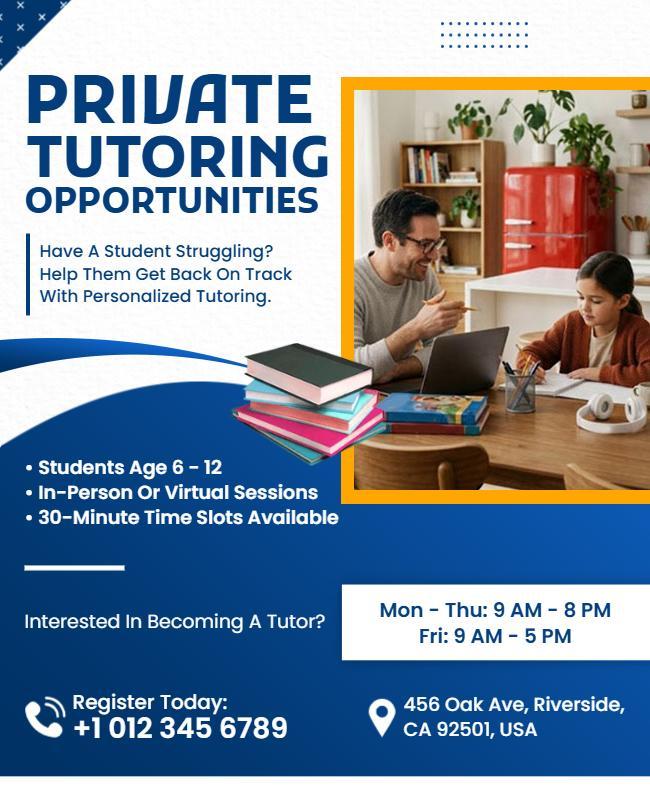 Private Tutoring Opportunities Educational Flyer Template
