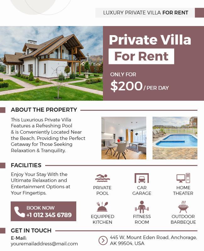 Private Villa Rental Promotion Flyer Template