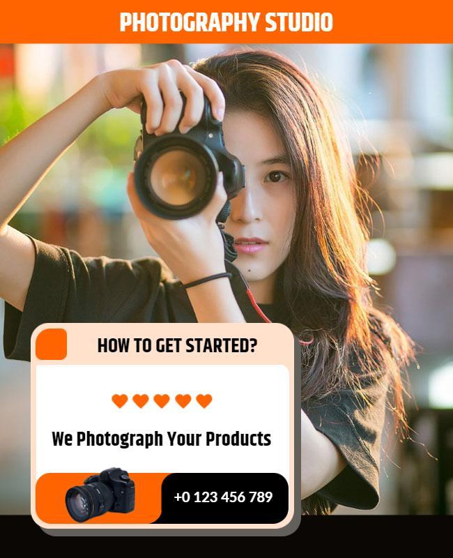 Vibrant Orange Photography Studio Marketing Flyer Template