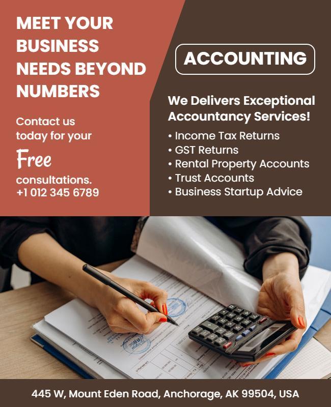 Professional Brown Accounting Services Consultation Flyer Template