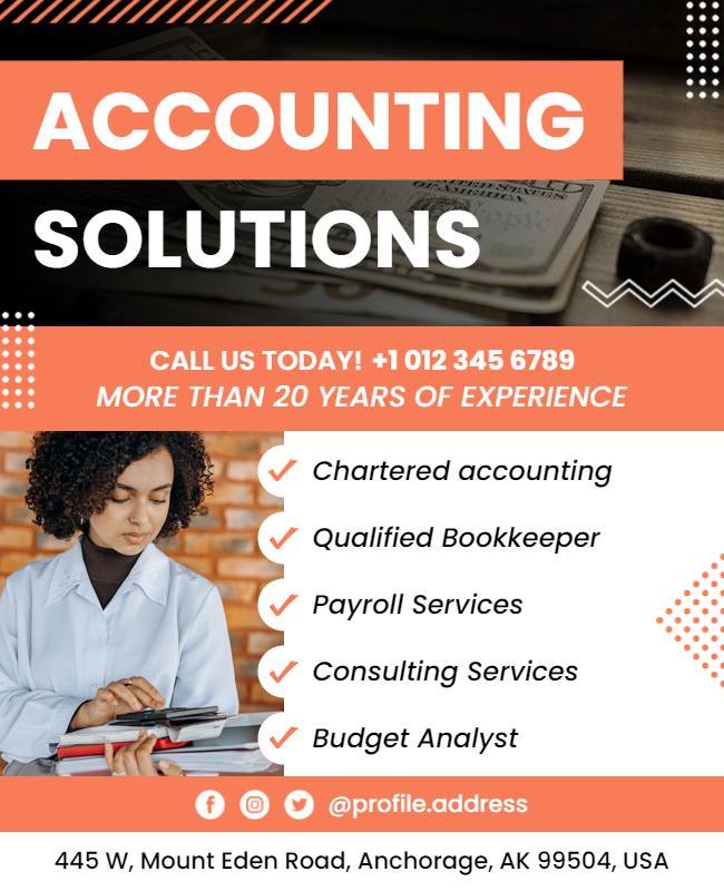 Modern Orange Accounting Services Solutions Flyer Template