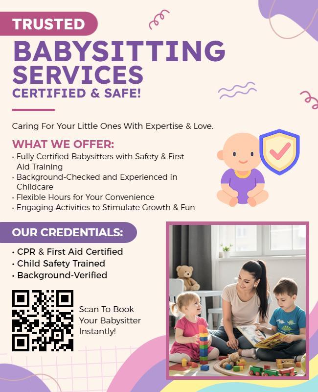 Professional Babysitting Services and Credentials Flyer Template