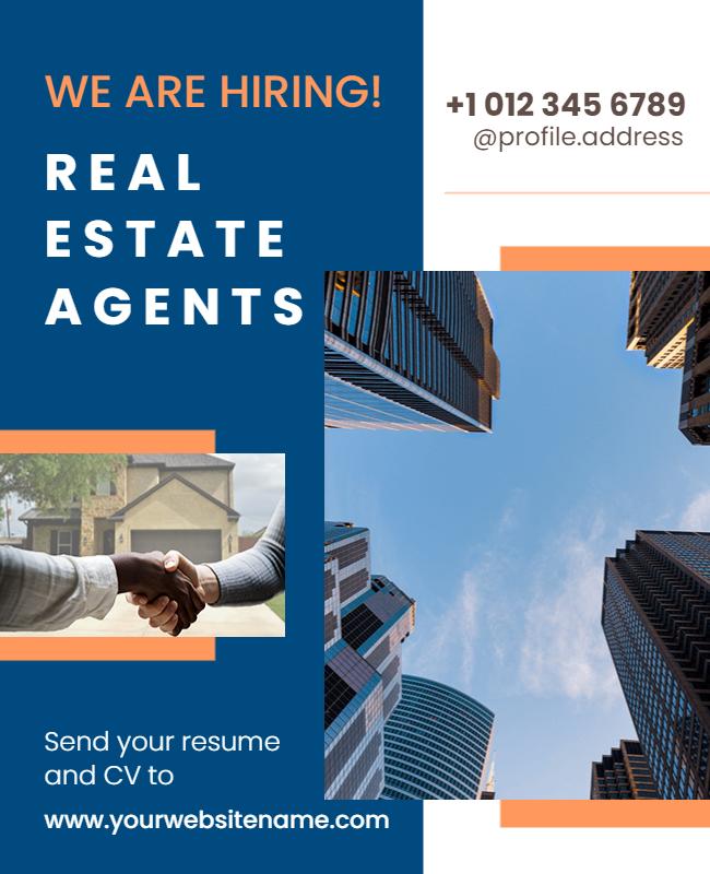 Professional Blue and White Real Estate Agents Hiring Poster Template