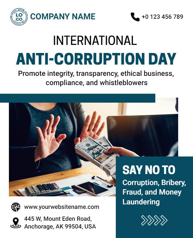 Professional Blue Anti-Corruption Awareness Day Poster Template