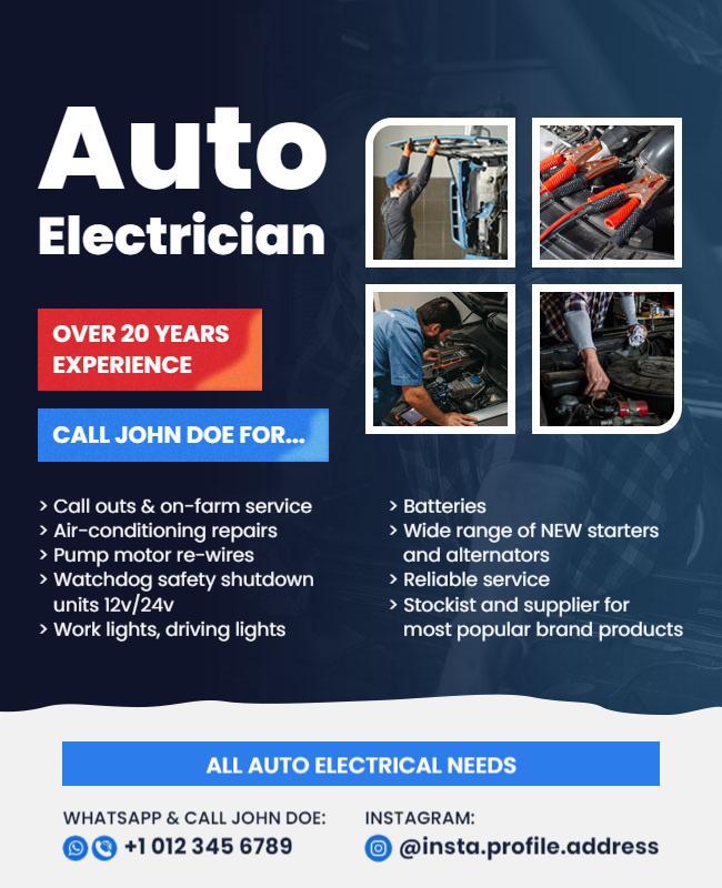 Professional Blue Auto Electrician Service Offer Poster Template