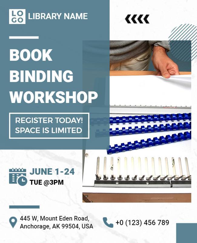 Professional Blue Book Binding Workshop Enrollment Poster Template