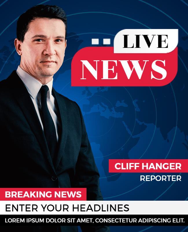 Professional Blue Breaking News Live Reporter Poster Template