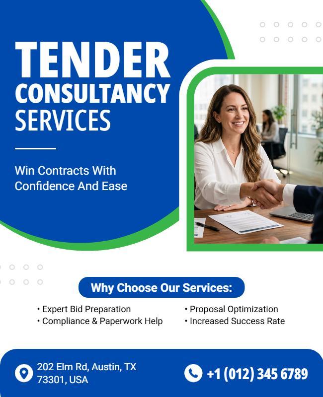 Professional Blue Business Tender Consultancy Services Poster Template