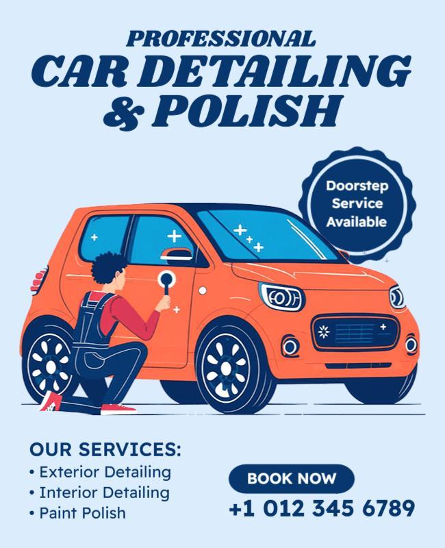 Professional Blue Car Detailing and Polish Service Poster Template