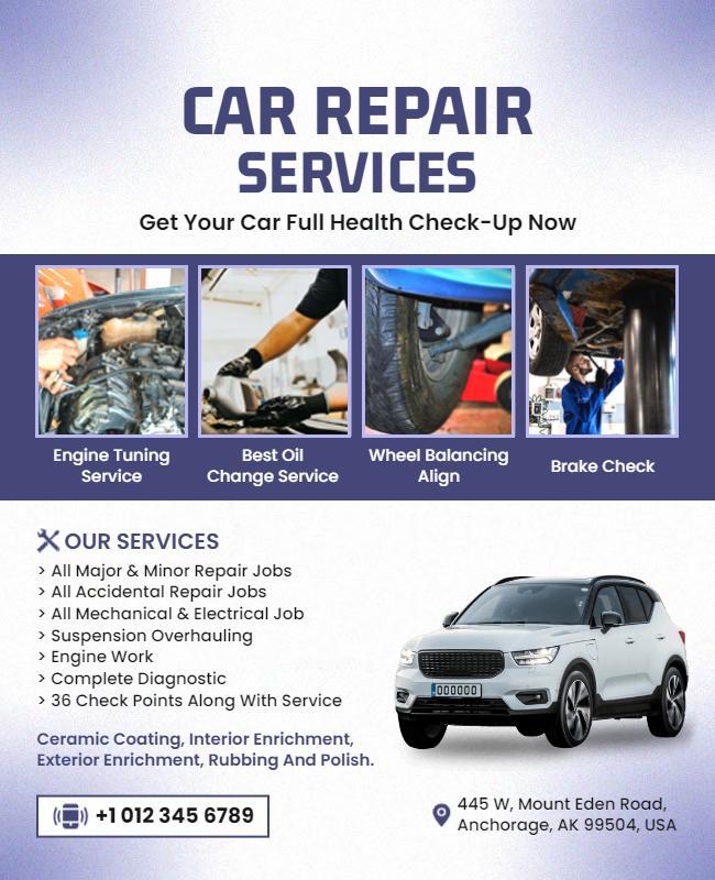 Professional Blue Car Repair Services Maintenance Poster Template