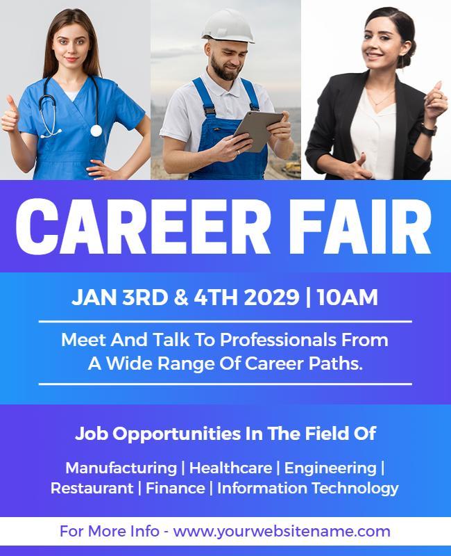 Professional Blue Career Fair Networking Opportunities Flyer Template