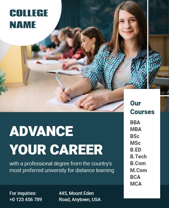 Professional Blue College Degree Enrollment Flyer Template
