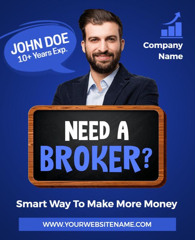 Professional Blue Financial Broker Services Poster Template