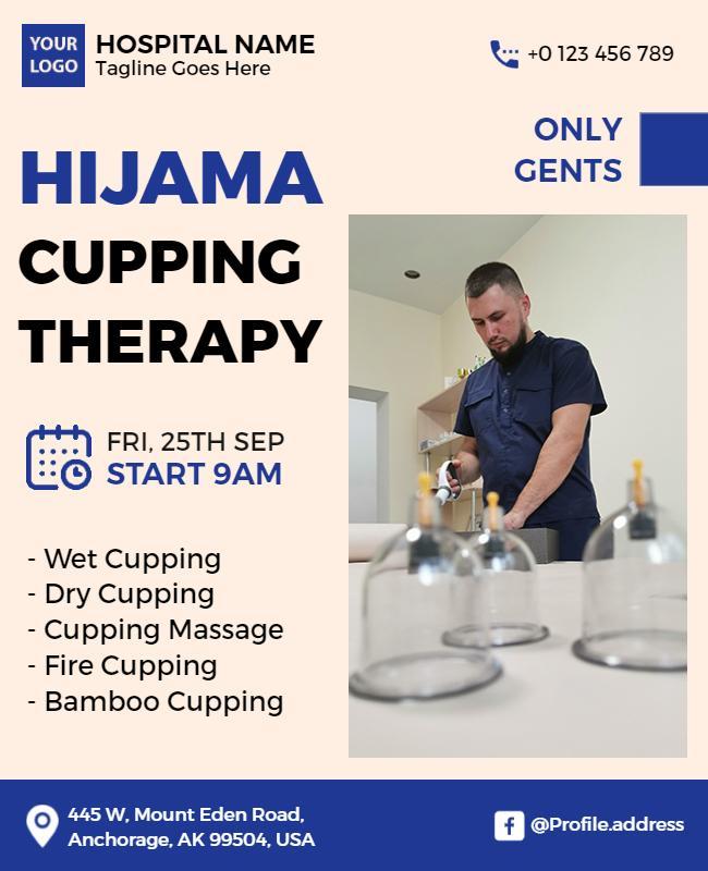 Professional Blue Hijama Cupping Therapy Event Poster Template
