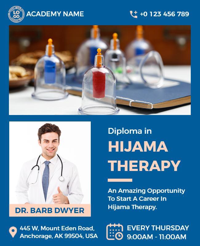 Professional Blue Hijama Therapy Diploma Course Poster Template