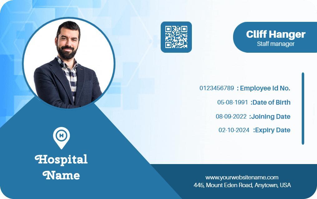Professional Blue Hospital Staff Identity Card Template