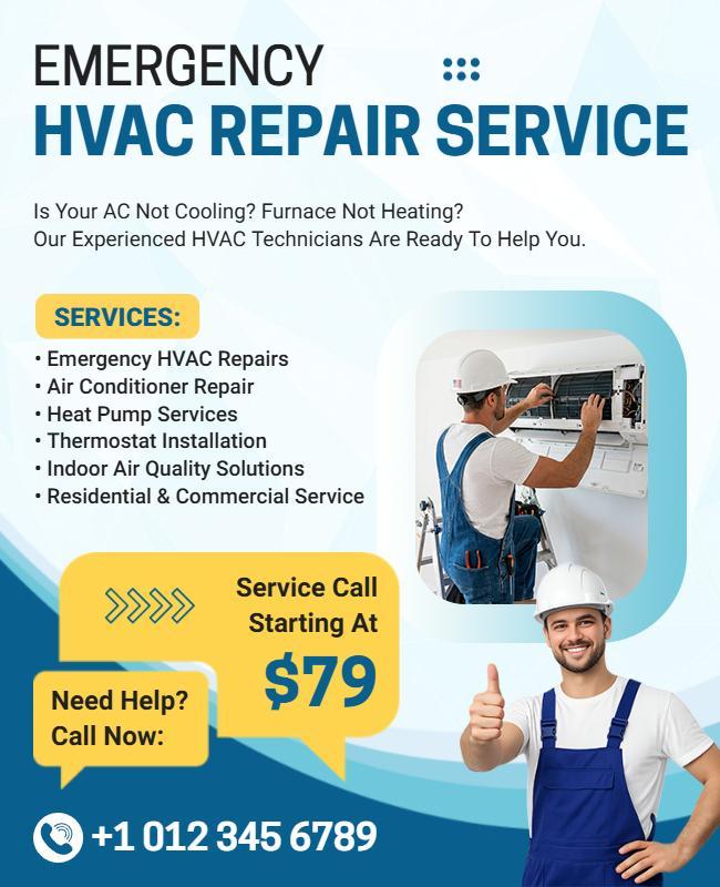 Professional Blue HVAC Maintenance Solutions Flyer Template