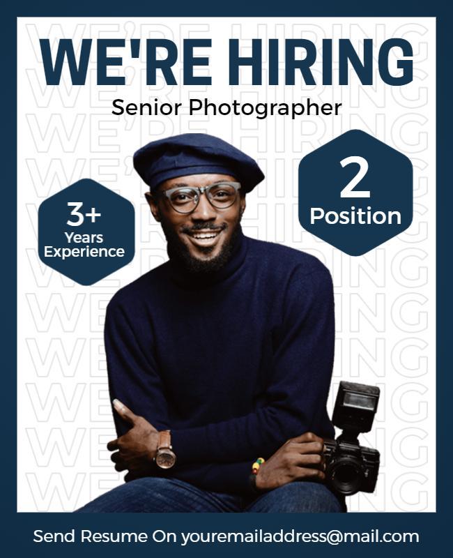 Professional Blue Job Recruitment Senior Photographer Poster Template