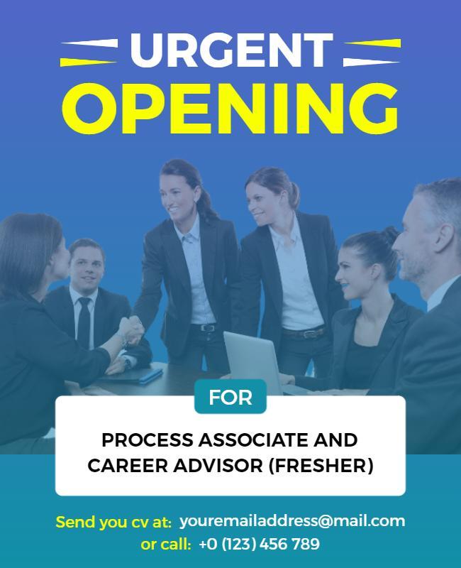 Professional Blue Job Recruitment Urgent Opening Poster Template