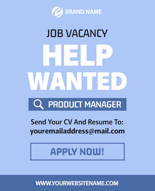 Professional Blue Job Vacancy Help Wanted Poster Template