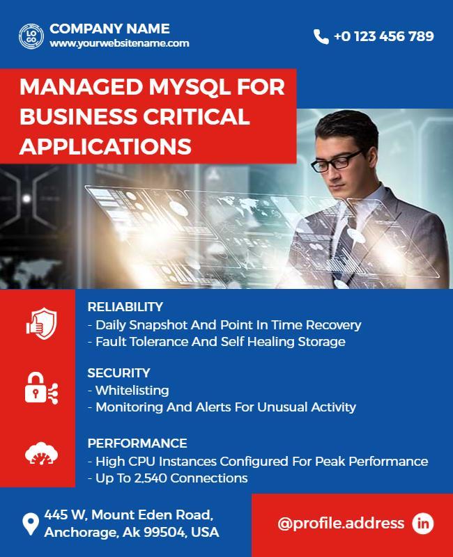 Professional Blue Managed MySQL Business Applications Poster Template