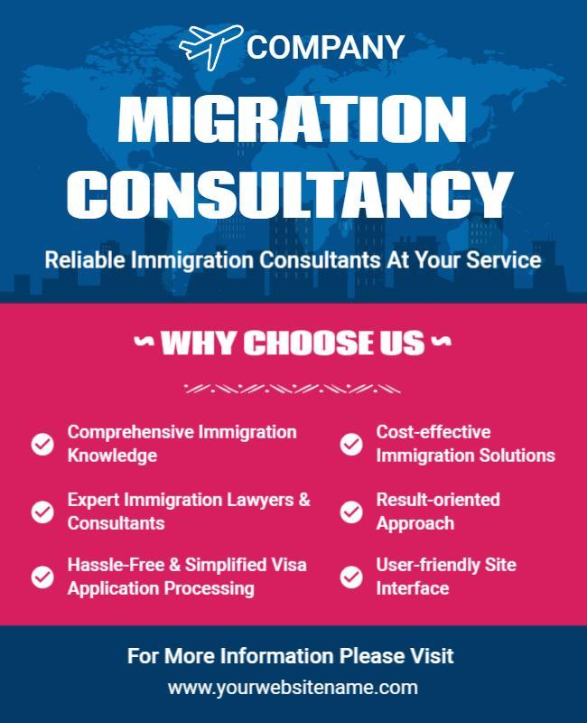 Professional Blue Migration Consultancy Services Poster Template