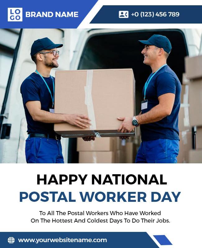 Professional Blue National Postal Worker Day Appreciation Poster Template