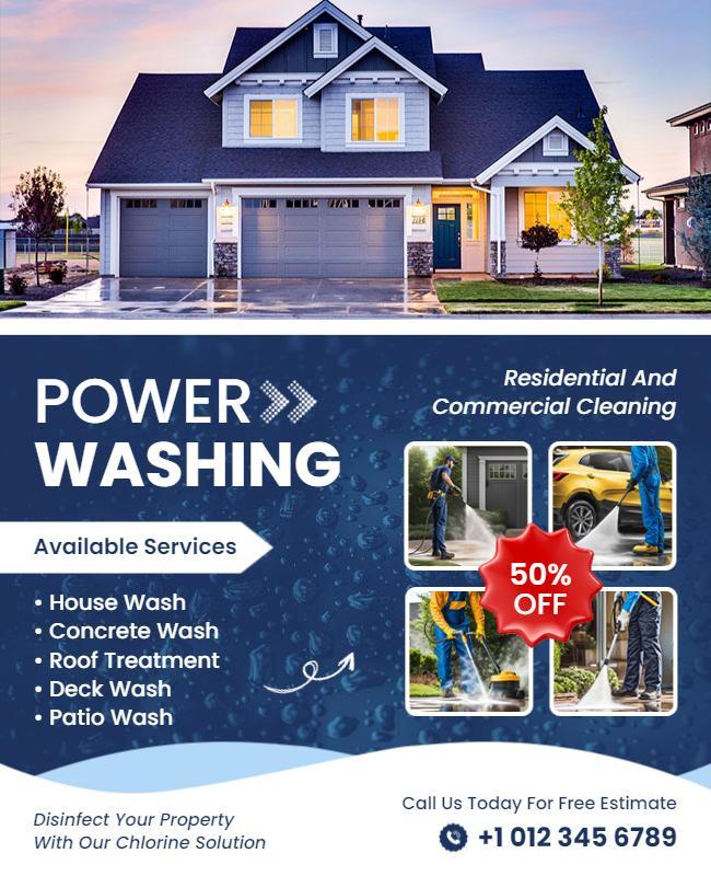 Professional Blue Power Washing Services Offer Poster Template
