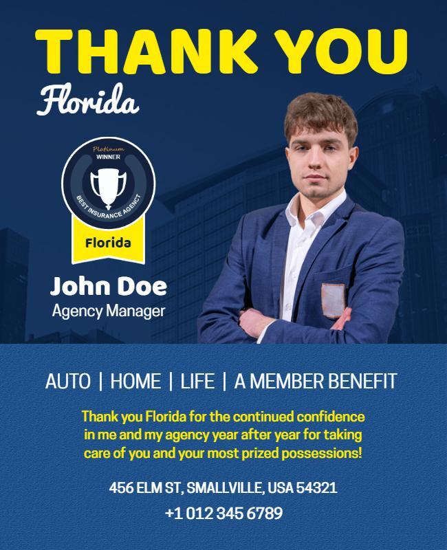 Professional Blue Thank You Insurance Agency Poster Template