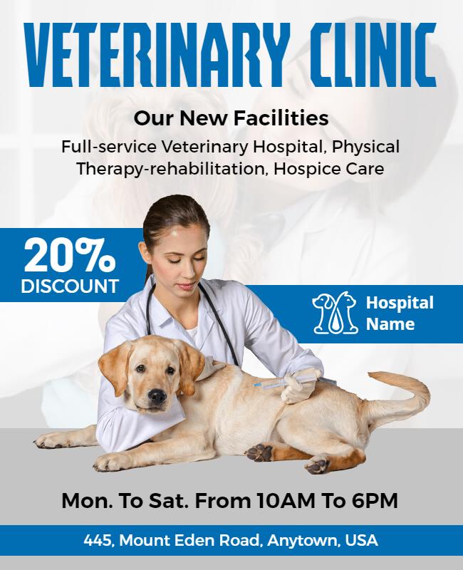 Professional Blue Veterinary Clinic Promotion Flyer Template