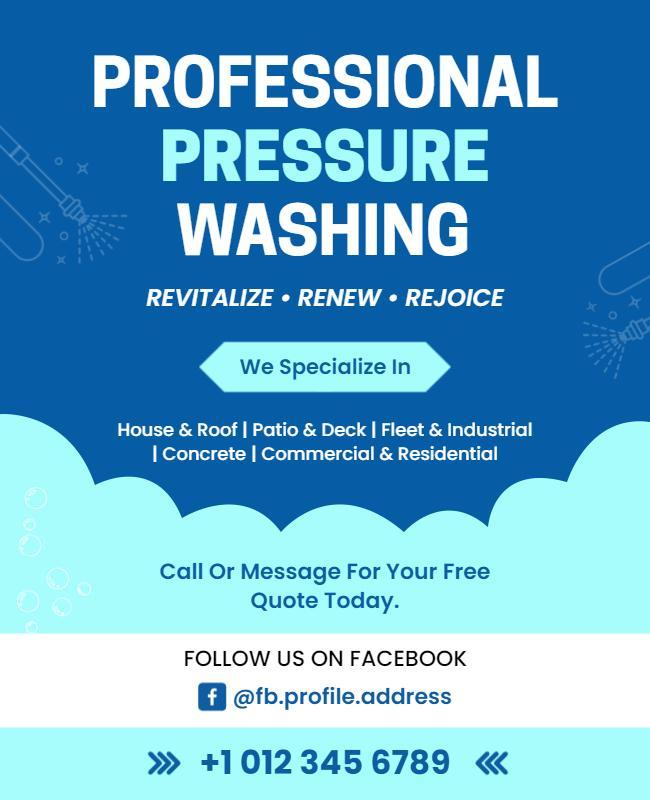 Professional Blue Water-Themed Pressure Washing Service Poster Template
