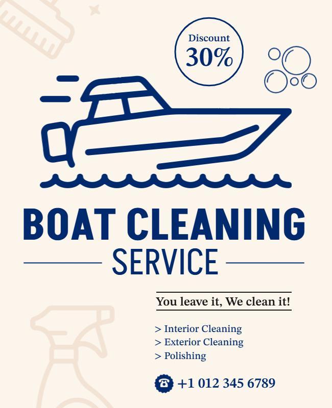 Nautical Blue Boat Cleaning Service Discount Flyer Template