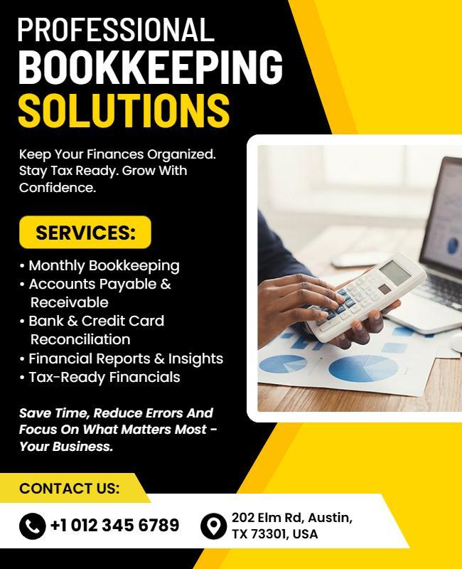 Professional Bookkeeping Solutions Promotional Flyer Template